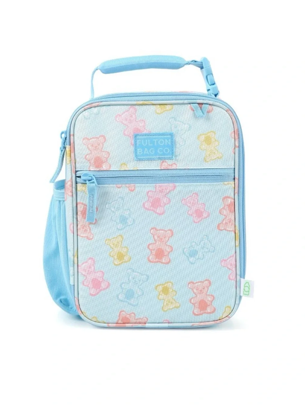 Fulton Bag Co. Upright Zippered Lunch Bag Kid Light blue pastel Gummy bears NEW